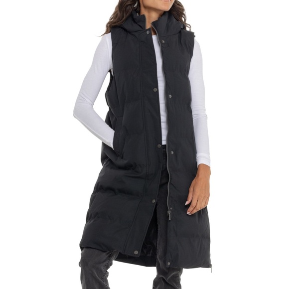Kyodan Black Outdoor Long Quilted Hooded Puffer Vest - Insulated